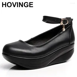 Dress Shoes Genuine Leather Women Ankle Belt Platform Swing Sneakers Lose Weight 2024 Summer Casual Female