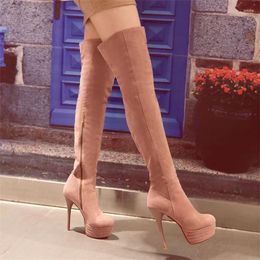 Boots Winter Pattern Fashion Round Head Black Sexy Super High Heel 14CM Over Knee Add Wool Keep Warm Fine Women