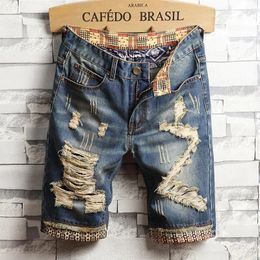 Summer Mens Ripped Beggar Shorts All-Match Fashion Locomotive Style Fifth Pants Casual Retro Distressed Pirate 240426