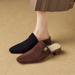 Slippers Summer Sheep Suede Women Mules Casual Shoes For Cover Toe Chunky Heel Square Sandals Size 34-42