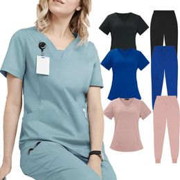 Uniforms Woman Scrub Set Nurse Beauty Salon Workwear Clinical Scrubs Top Pant Spa Doctor Nursing Tunic Suit 240410