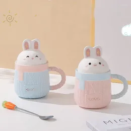 Mugs Cute Ceramic Coffee Cups With Lid And Spoon Breakfast Drinking Milk Tea Cup Drink Water Drinkware Gifts 400ml