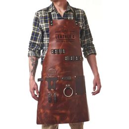 Premium Grill Apron for BBQ Pitmasters - Durable Genuine Leather Apron with Adjustable Straps and Multiple Storage Pockets - Ultimate Grilling Companion