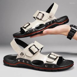 Sandals Brand Summer Men's Genuine Leather Men Slippers Gladiator Beach Soft Comfortable Outdoors Wading Shoes 38-48