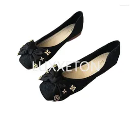 Casual Shoes Big Size 34-43 Soft Bottomed Flats Woman Houndstooth Bow-Knot Femmes Square Toe Doudou Loafers Moccasin 2024