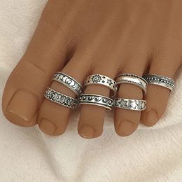 Karnoz 7PCS Open Toe Rings Set for Women Girls Knuckle Ring Vintage Retro Finger Ring Great Choice for Hawaiian Foot Jewelry 240426