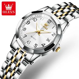 OLEVS Quartz Watch for Women Rhombus Mirror Solid Stainless steel Date Digital Dial Waterproof Elegant Bracelet Set Gift 240425