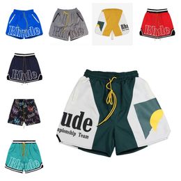 mens shorts rhude Summer Fashion Mens Designer European and American Fashion Brand Womens Large Size Loose Sports Beach Retro Versatile Casual Shorts