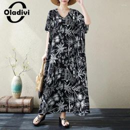 Party Dresses Fashion Print Women Bohemian Beach Dress 2024 Summer Short Sleeve Long Ladies Oversize Clothing 7XL 9XL 5502