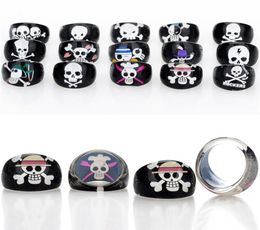 Cluster Rings Pinksee Whole 10pcspack Black Resin Skull Pattern Ring For Children Kids Hiphop Skeleton Party Accessories Jew7878008