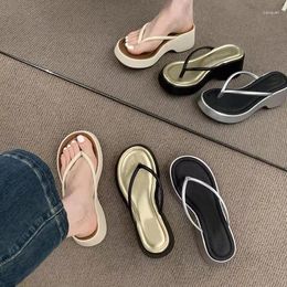 Slippers On A Wedge Rubber Flip Flops Low Shoes Women Summer Slides Shale Female Beach Pantofle Fashion Platform Hawaiian Sabot