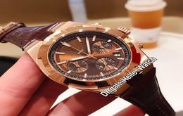 Cheap New Overseas 5500V000RB435 Miyota Quartz Chronograph Mens Watch Brown Dial Stopwatch Rose Gold Case Leaher Strap Watches H7791810