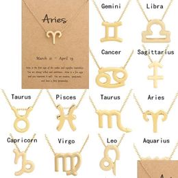 Pendant Necklaces In Bk Gold Sier Twee Constellation Necklace For Men Women Jewelry Card Accessories Drop Delivery Pendants Dhxat
