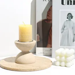 Candle Holders Natural Travertine Marble Stone Holder Candlestick Art Home Aesthetics Nordic Bedroom Table Decor Wabi-sabi Stand