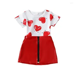 Clothing Sets Pudcoco Valentine Day Toddler Baby Girls Two Piece Outfits Heart Print Short Sleeve Tops Zipper Skirt Set Summer Clothes 6M-4T