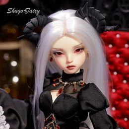 Bubo Bjd Doll 14 Barly Fantasy Dark Red Eyes Goat Witch Magic Black Robe Lace Vanguard Halter Fishbone Chain Girl Dolls Toy 240422