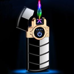 Electronic Lighter Touch Sensing Windproof Double Arc Plasma Charging USB Lighter Creative Cigarette Smoking Accessories