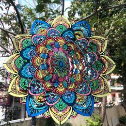 Garden Decorations 12 Inch Foldable Rotating Wind Chime 3D Color Wind Chime Mandala Wall Hanging Decor Outdoor Garden Pendant Creative Gift for Kid