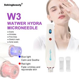 Home Use Hydra Pen W3 Microneedle Pen Professional Adjustable Serum Applicator Electric Microneedle with Red and Blue Light for Face