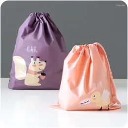 Drawstring Cartoon Bag PE Waterproof Fabric Travel Storage To Women Men Pack Clothes Shoes M L Size Pouch Pocket