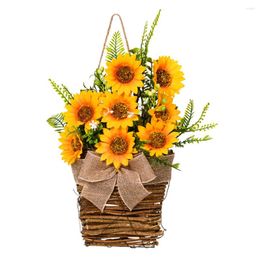 Decorative Flowers Sunflower Basket Summer Wreath Spring Wreaths For Front Door Garland Outside Wall Light Decor Hanging