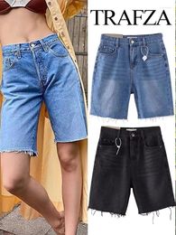 Women's Jeans TRAFZA High Street Slim Denim Shorts Vintage Short Pants Knee-Lenght Female Casual Versatile Fashion