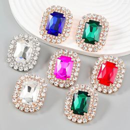 Stud Earrings Big Statement Female Crystal Fuchsia Zircon Boho Gold Color Women For Wedding