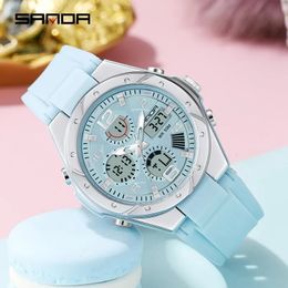 SANDA Luxury Ladies LED Digital Sport Watch Fashion Casual Gold Wrist Women Girl Military Waterproof Quartz Wristwatches 240425