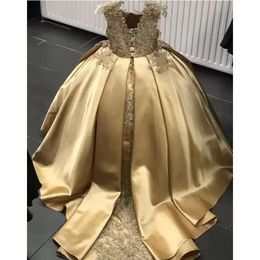 Flower Gold Dress Crystal Girls Pageant Dresses Ball Gown Beaded Toddler Infant Clothes Little Kids Birthday Gowns Bc14239 es s