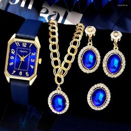 Wristwatches 5Pcs Fashion Women Square Jewelry Set Luxury Rhinestone Ladies Elegant Wristwatch Quartz Watch For Clock Relogio