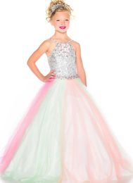 Bright Rainbow TulleSequins Straps Beads Flower Girl Dresses Girls039 Pageant Dresses Birthday Holidays Dresses Custom Size 29179453