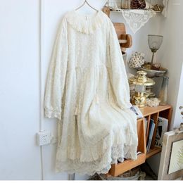 Casual Dresses 120cm Bust Autumn Winter Women Mori Kei Girl Loose Plus Size Embroidered Comfy Warm Fleece Cotton Lace