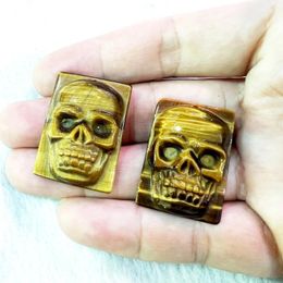 Pendant Necklaces Real Tiger Eye Stone Carved Charm Skull Crystal Carvings Gemstone Skeleton For DIY Necklace