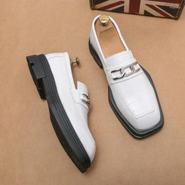 Casual Shoes White Slip-On Loafers Men Wedding Italian Fashion Mens Man Square Head Formal Prom Dress Thick Bottom Oxford Shoe