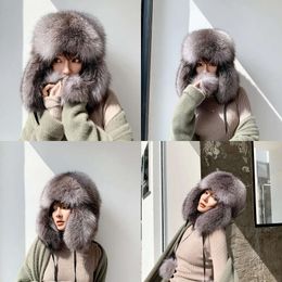 Winter Unisex Warm Full Covered Real Fox Fur Hats Russian Ski Trapper Earflap Cap Original Quality