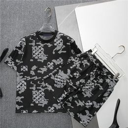 Men's Tracksuits Casual Letter Printing Comfortable Personnel Neck Short Sleeved Tshirt and Shorts Set Oversized Loose