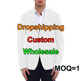 Customized Mens Blazers Fashion Suit DIY Your Design Coat Casual Slim Fit Blazer 3D Print Jacket Men Drop Wholesale 240420