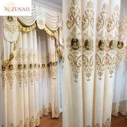 European Beige Embroidered Chenille Luxury curtain for Living Room Blackout Bedroom Window Dining Custom Valance White Tulle 240422