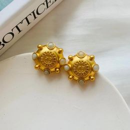 Stud Earrings Medieval Vintage Disc Sun Series Natural Stone