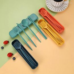 Dinnerware Sets Wheat Portable Tableware Portugal 4 Pcs/Set Knife Fork Spoon Chopsticks Students Outdoor Camping Box Set