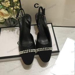 Chunky Heel Slingbacks Womens Designer Klassiker 6,5 cm Pumpen Doppelreihe Perlen Sandalen Einstellen Sie Knöchelschuh Damen Hochzeit für Party Sinn für fortgeschrittene Kleiderschuhe