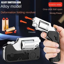 Gun Toys 2024 Lifecard Alloy Revolver Switch Toy Gun Pistol Foldable Soft Bullet Shell Ejection Blaster Launcher for Boys Adults Gifts T240428