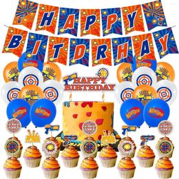 Party Decoration CHEEREVEAL Darts Theme Blue Orange White Latex Balloons Pistol Cupcake Toppers Banner For Boy 1st 3rd Birthday