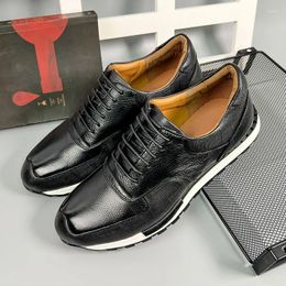 Casual Shoes European Luxury Men's Genuine Leather Solid Black Lace-up Sneakers Male Daily Oxfords Footwear