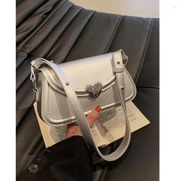 Shoulder Bags Love Buckle Silver Crossbody Shouder For Women 2024 Y2K Small Purse PU Leather Female Underarm Bag Handbags