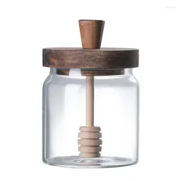 Storage Bottles Glass Honey Jar PoWith Lids And Wooden Dipper Food Containers Leak-Proof Sealing