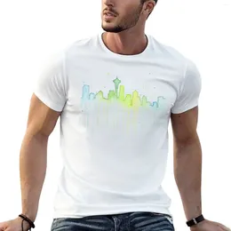 Men's Polos Seattle Skyline Watercolor T-Shirt Customs Design Your Own For A Boy Fruit Of The Loom Mens T Shirts