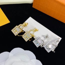 Luxury Crystal Clover Letter Stud Earring Charm Drop Earring Brand Designer Earrings Women Rhinestone Love Lock Bottle Gold Silver Plated Ear Stud Wedding Jewelry