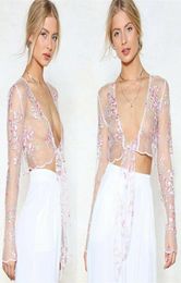Womens Floral Mesh Sheer Embroidered Seethrough Crop Tops T Shirt Blouse Bikini Cover Up Nightgown Sarongs8638113