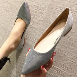 Casual Shoes Women Flat Heel Sequined Cloth Pointed Toe Lady Flats Crystal Wedding Shoe Soft Sole Solid Color Moccasins Pl